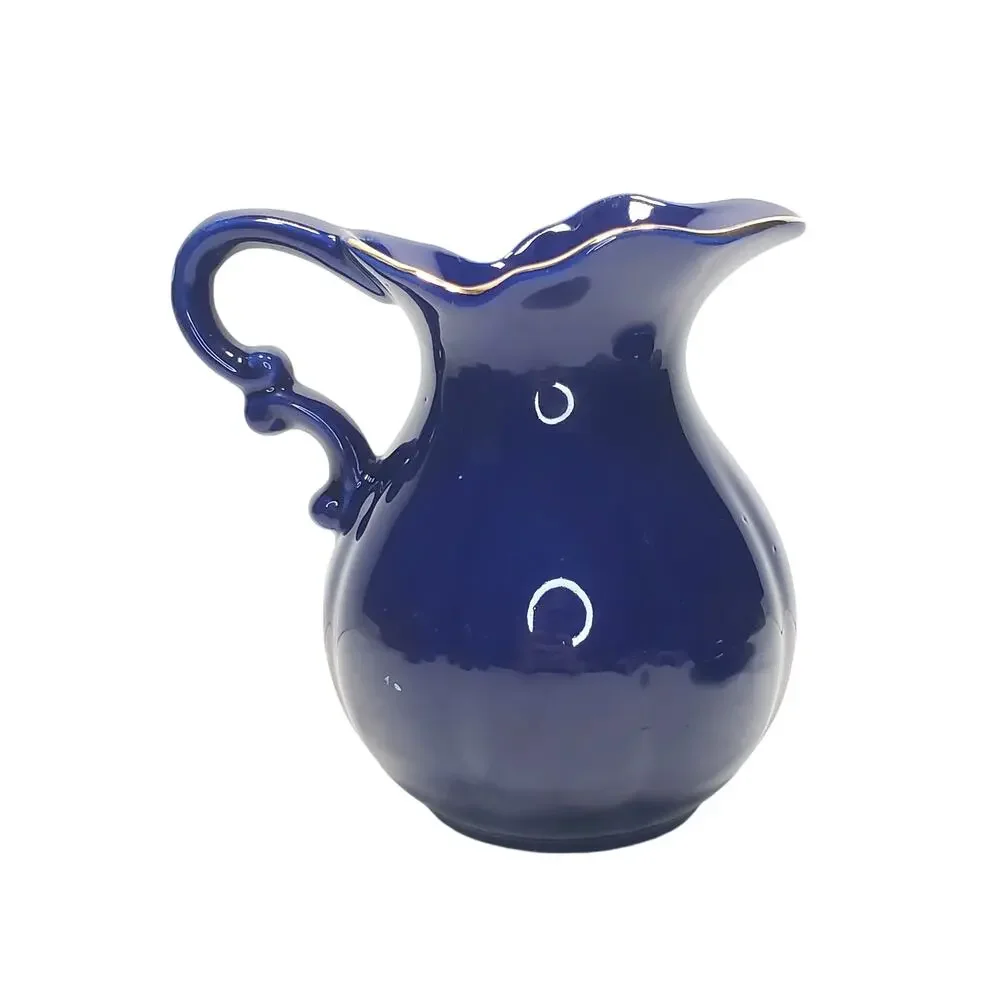 Vtg Cobalt Blue Pheasants & Gold Peony Pitcher & Basin Decorative Birds